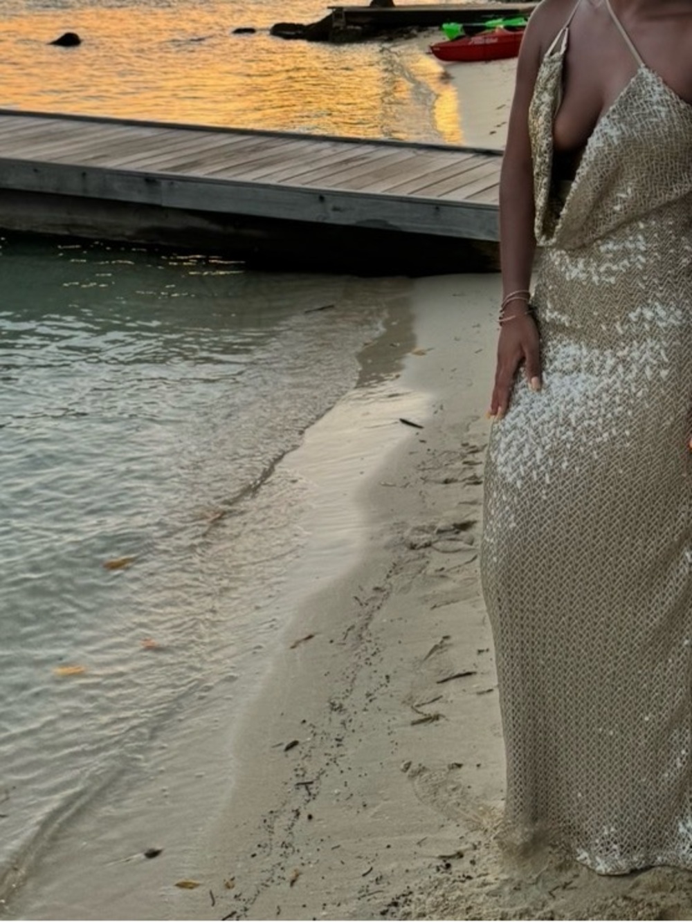 JLUXLABEL Gold Sequin Cowl Maxi Dress